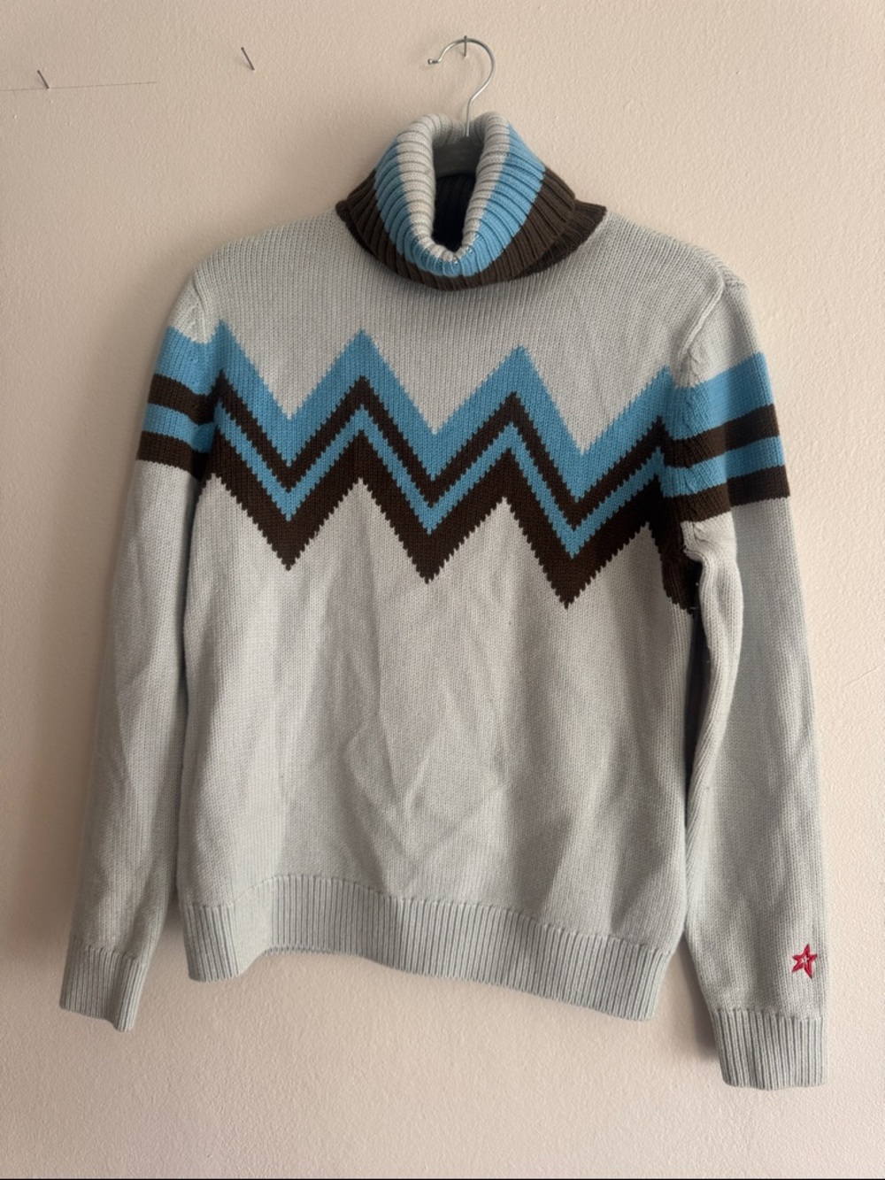 Perfect Moment Small Light Blue Chevron Turtleneck Sweater